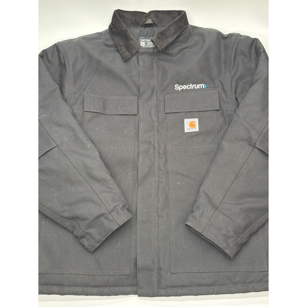 Carhartt Mens Loose Fit Canvas Work Jacket Black Corduroy Collar Spectrum Large